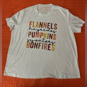 White Graphic T-Shirt with Autumn Text